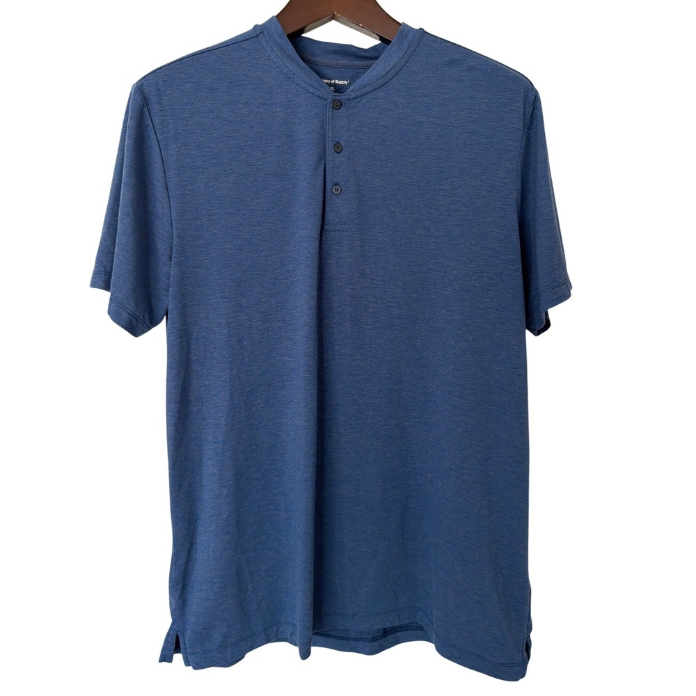 Ministry of Supply Apollo Henley Shirt Mens XL Blue Short Sleeve Merino Blend